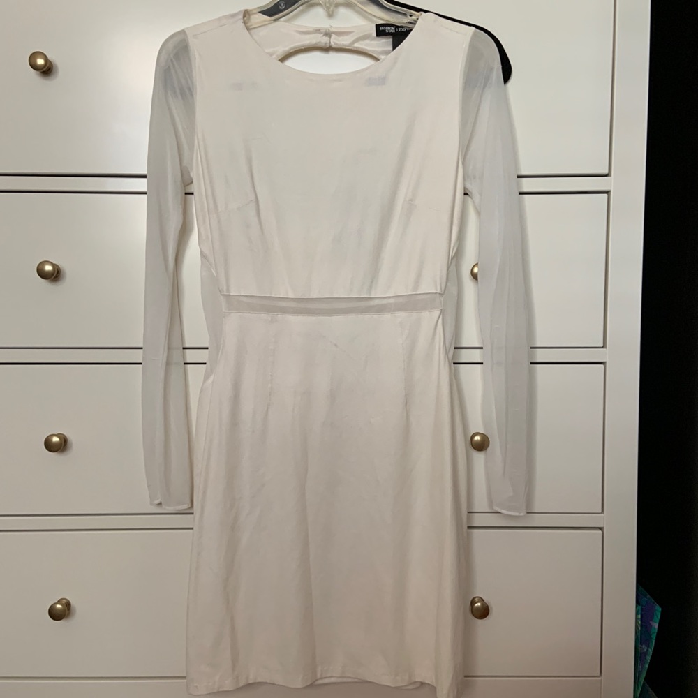 White sheer long sleeve, backless mini dress